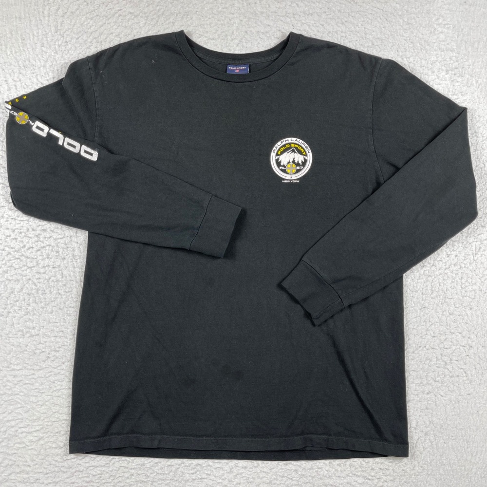Polo Sport Long Sleeve T-Shirt Mens Large Black New York Vintage Streetwear
